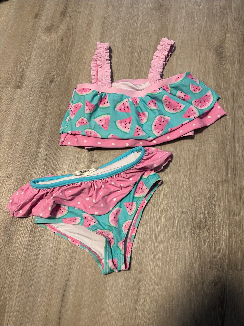 Matilda Jane Pink & Aqua Watermelon Ruffle Two-Piece Swim Set